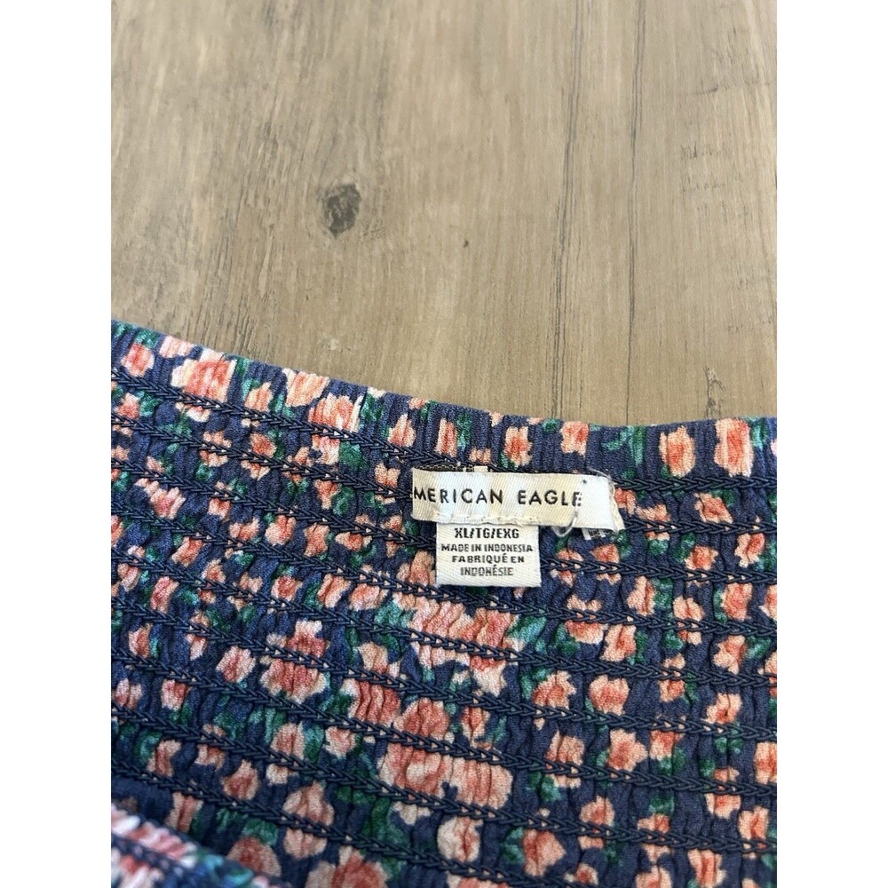 American Eagle Womens Skirt Blue Pink Floral Tiered Smocked Waist Size XL - Picture 3 of 7